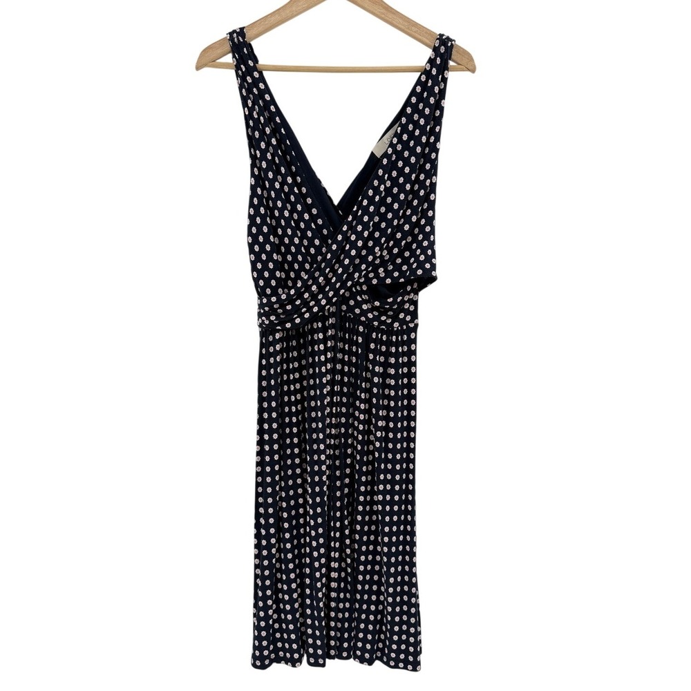 Loft Ann Taylor Navy Blue Floral Surplice V-Neck Knit Dress Womens Large L